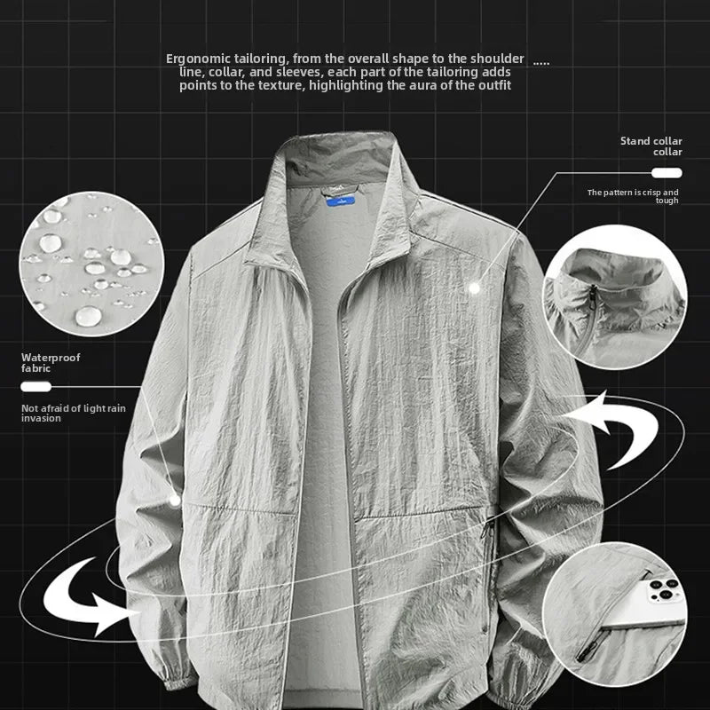 Collared Long Sleeve Full Zip Outdoor Hiking Jacket with Pockets