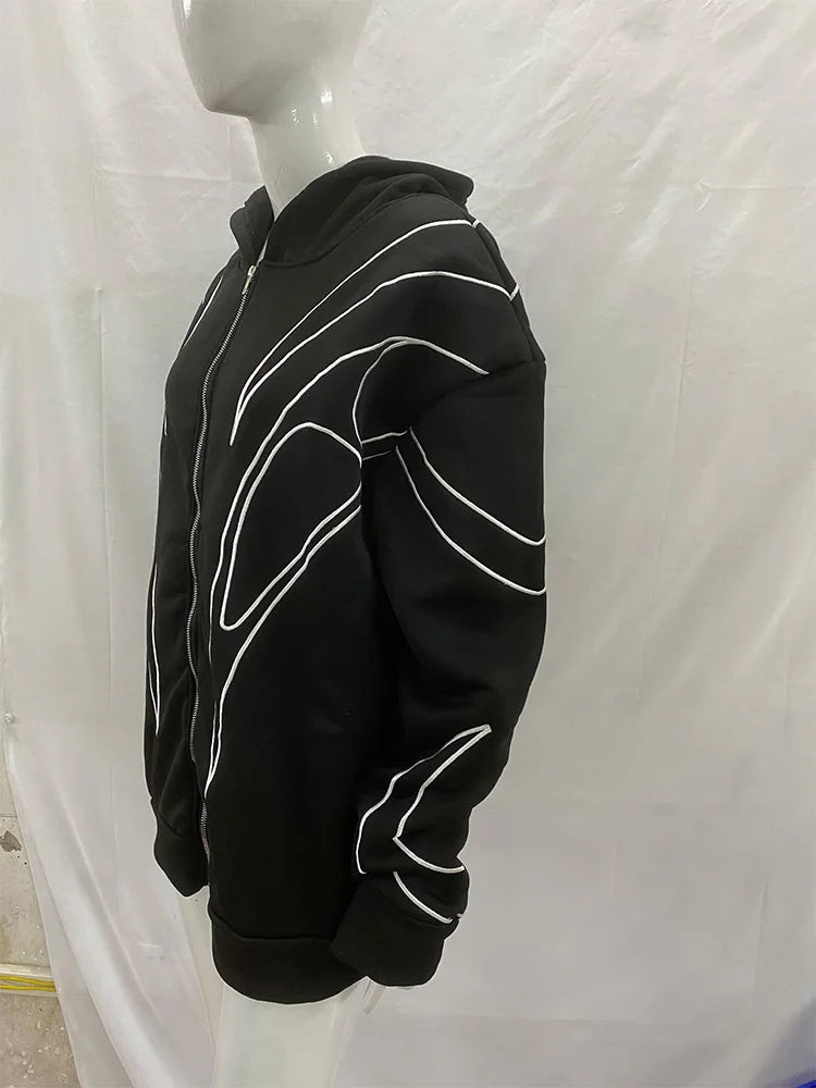 Line Graphic Long Sleeve Full Zip Casual Hoodie