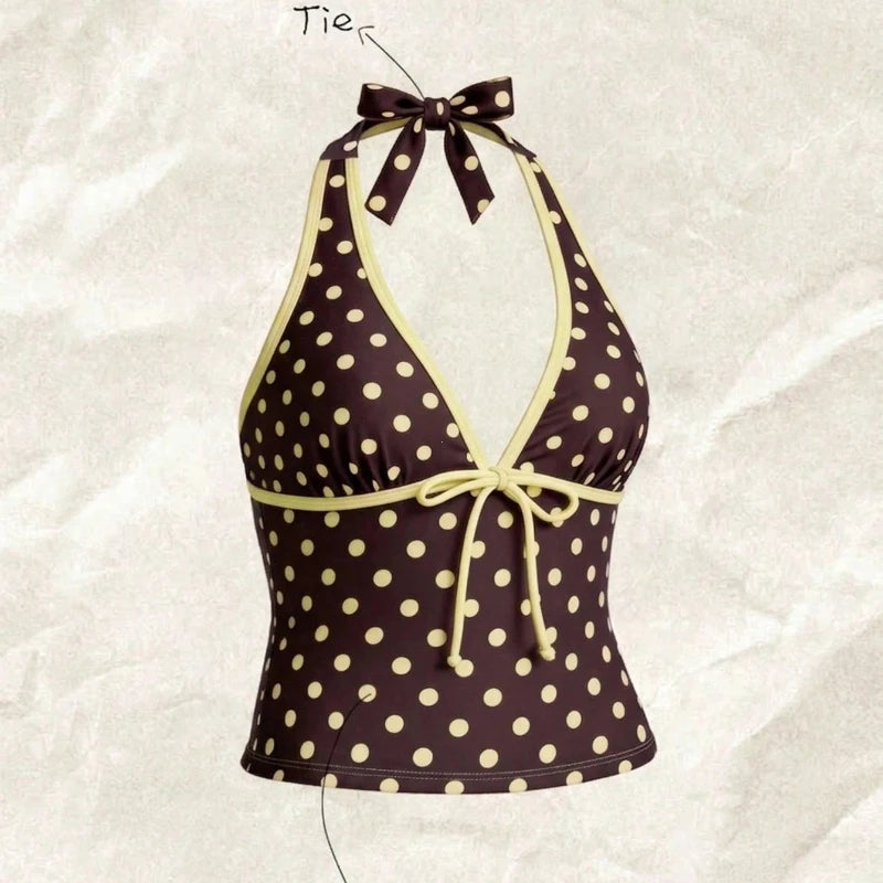 Polka Dot Halter Tankini with Swim Shorts