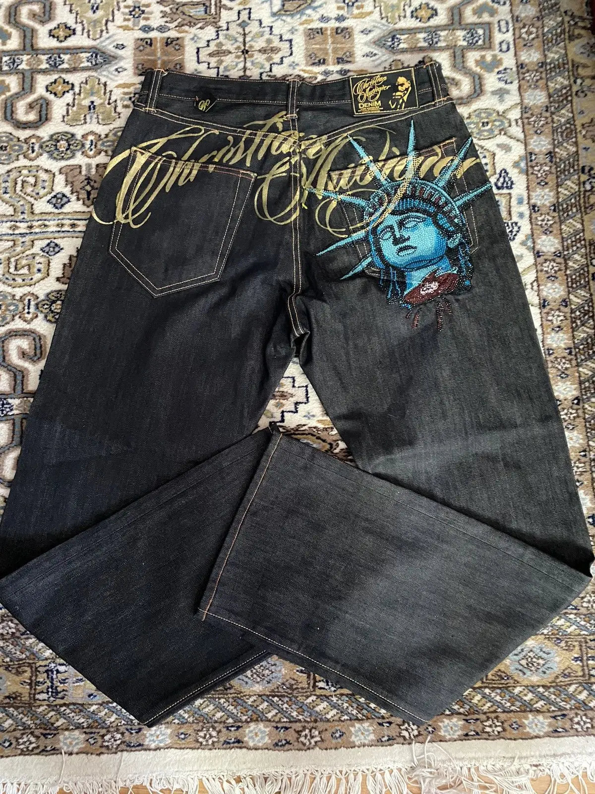 Women's Statue Graphic Black Wide Leg Denim Jeans