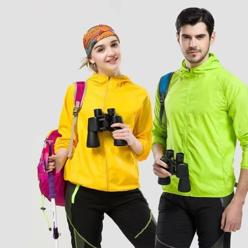 Hooded Long Sleeve Full Zip Outdoor Hiking Jacket with Pockets
