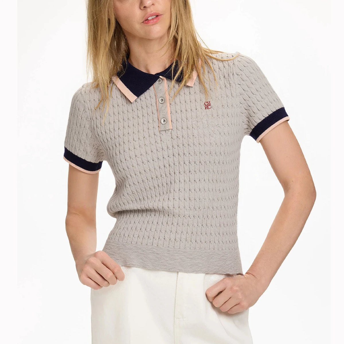 Women's Contrast Trim Short Sleeve Knit Polo Shirt