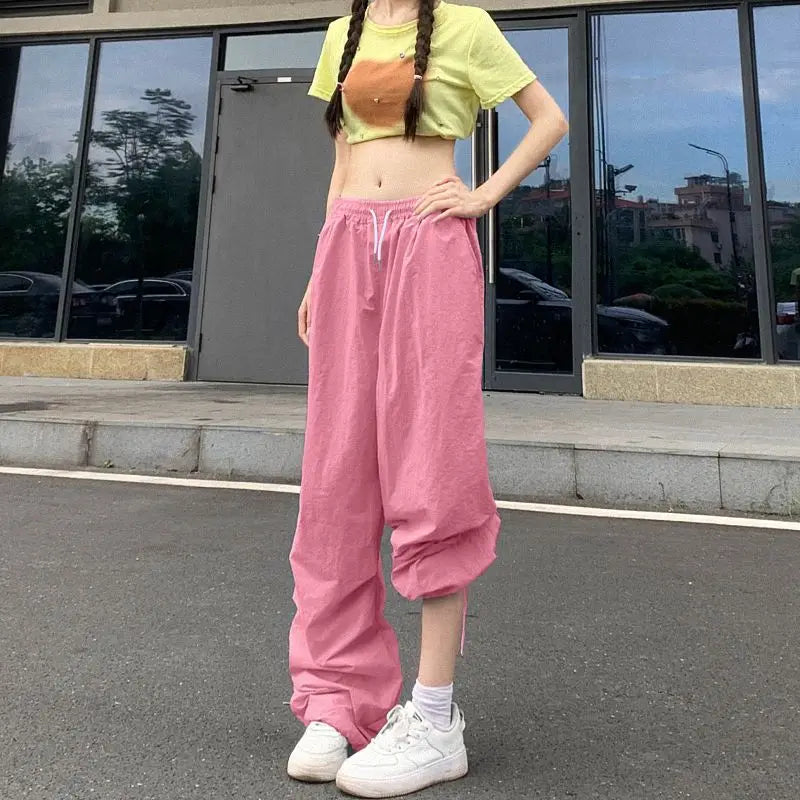 Women's Parachute Pants with Drawstring Waist and Adjustable Leg Openings