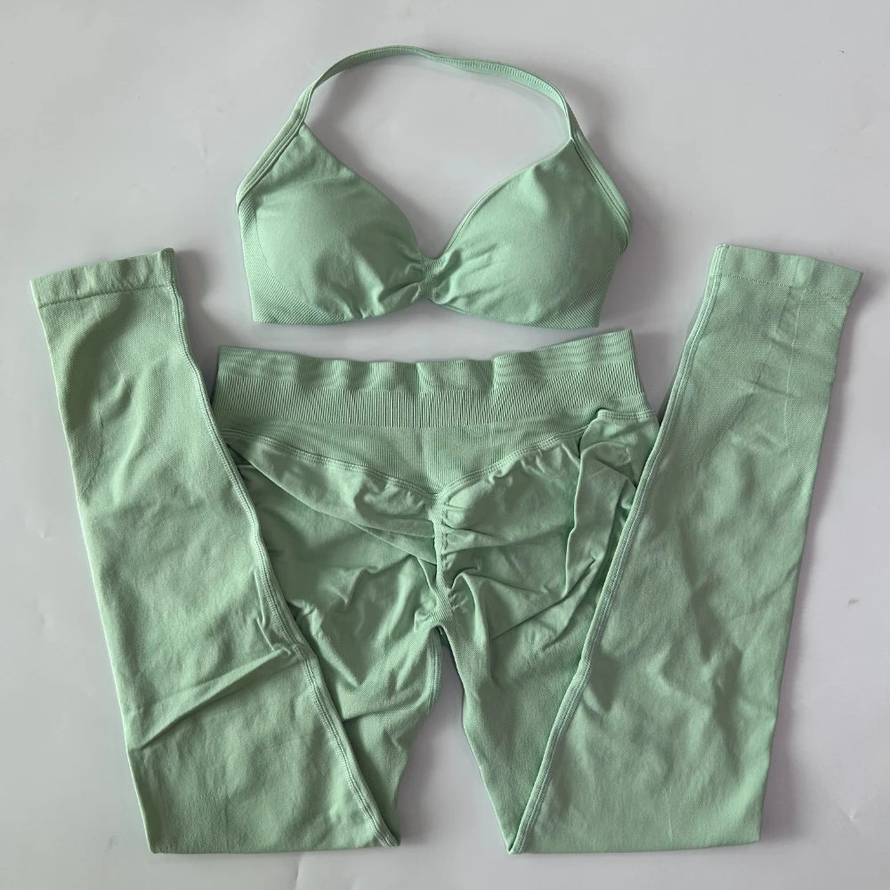 Women's Strappy Bra And Leggings Yoga Set For Workout Outfits