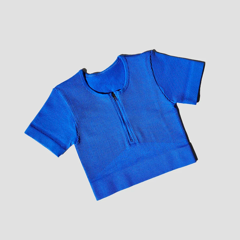 Women’s Seamless Short Sleeve Zip-Up Yoga Crop Top for Workout, Gym & Running