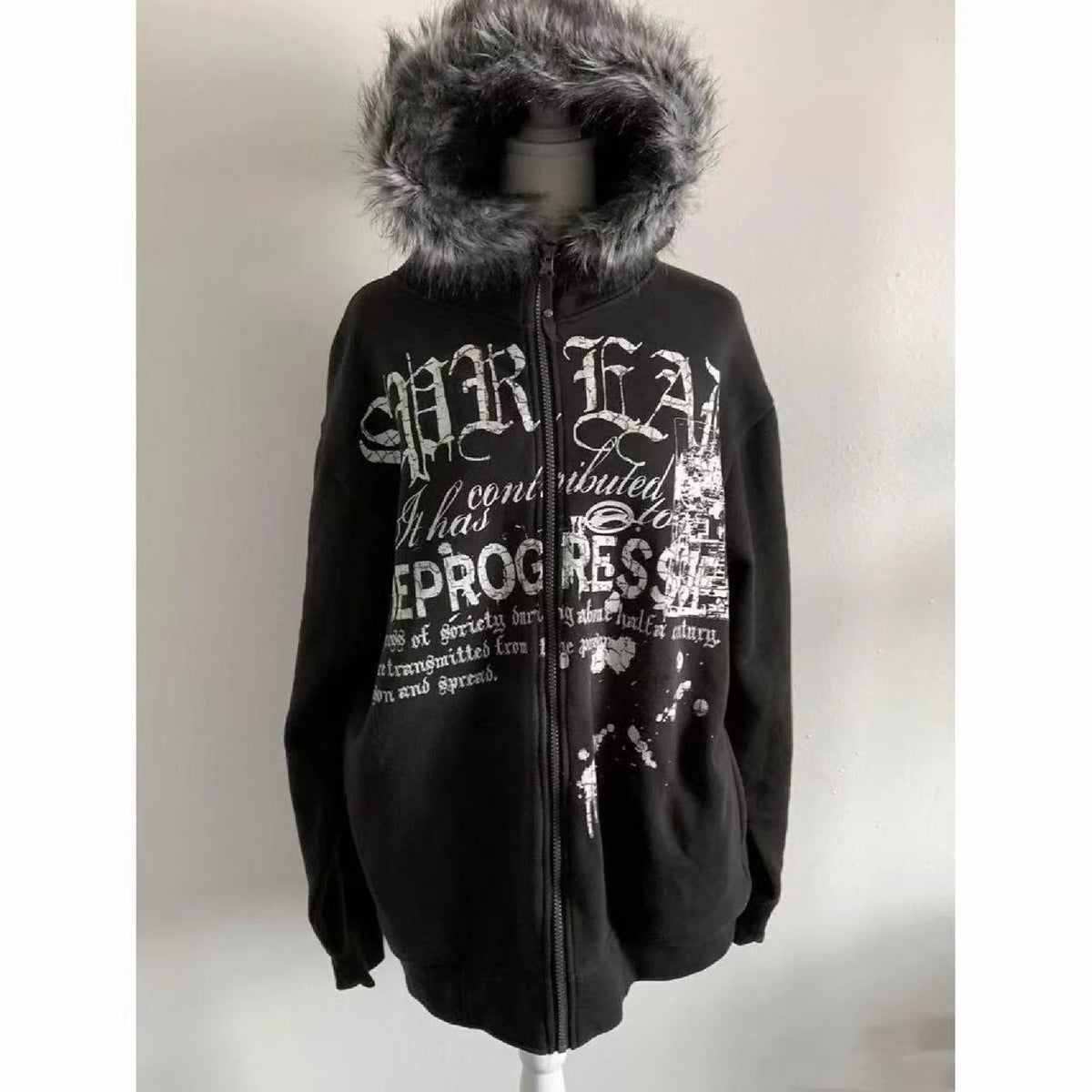 Fluffy Trim Long Sleeve Full Zip Casual Hoodie