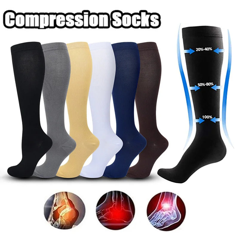 Solid Knee High Compression Socks with Original Size Options