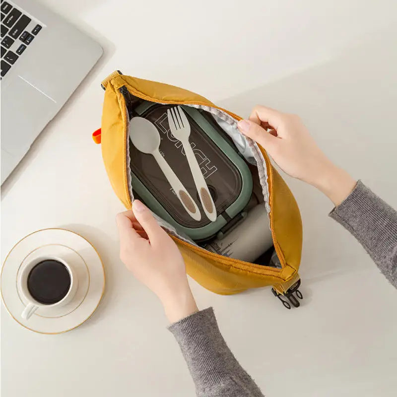 Solid Zippered Lunch Tote Bag with Adjustable Carry Handle