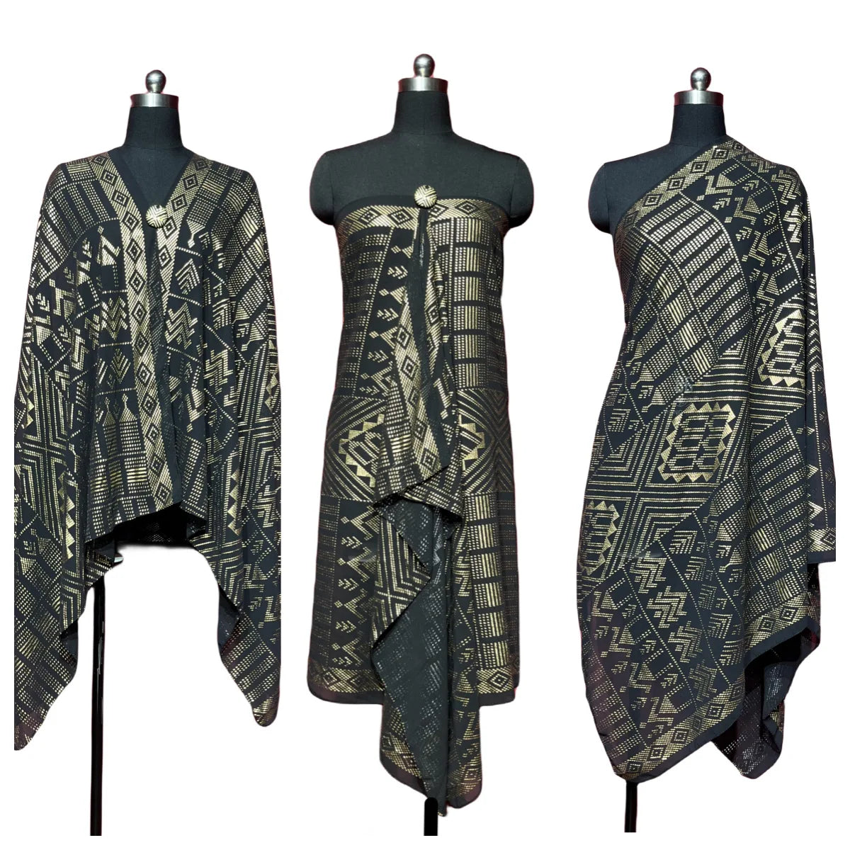 Gold Print Sheer Wrap Scarf for Layering over Outfits