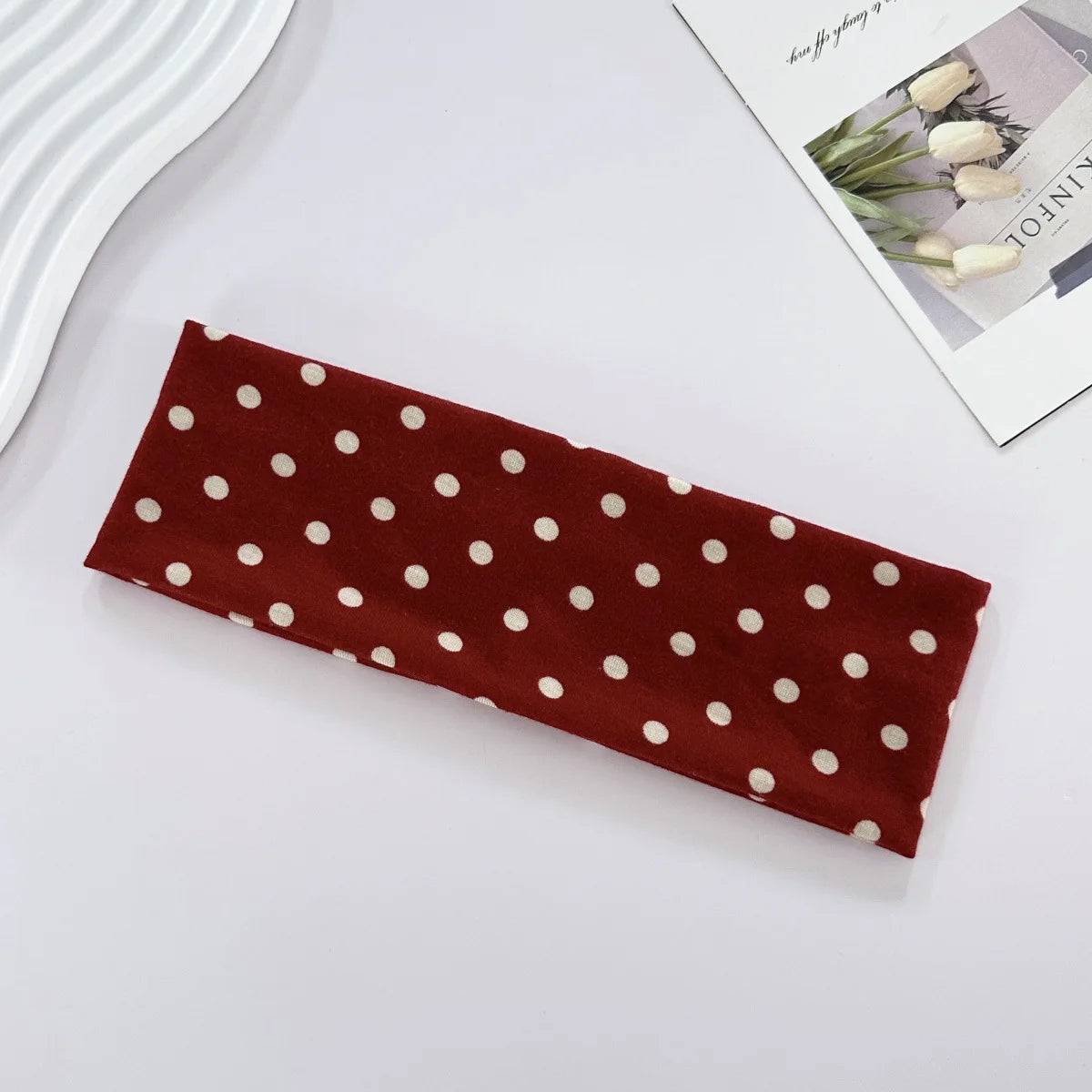 Polka Dot and Button Style Fabric Headband for Hair Styling