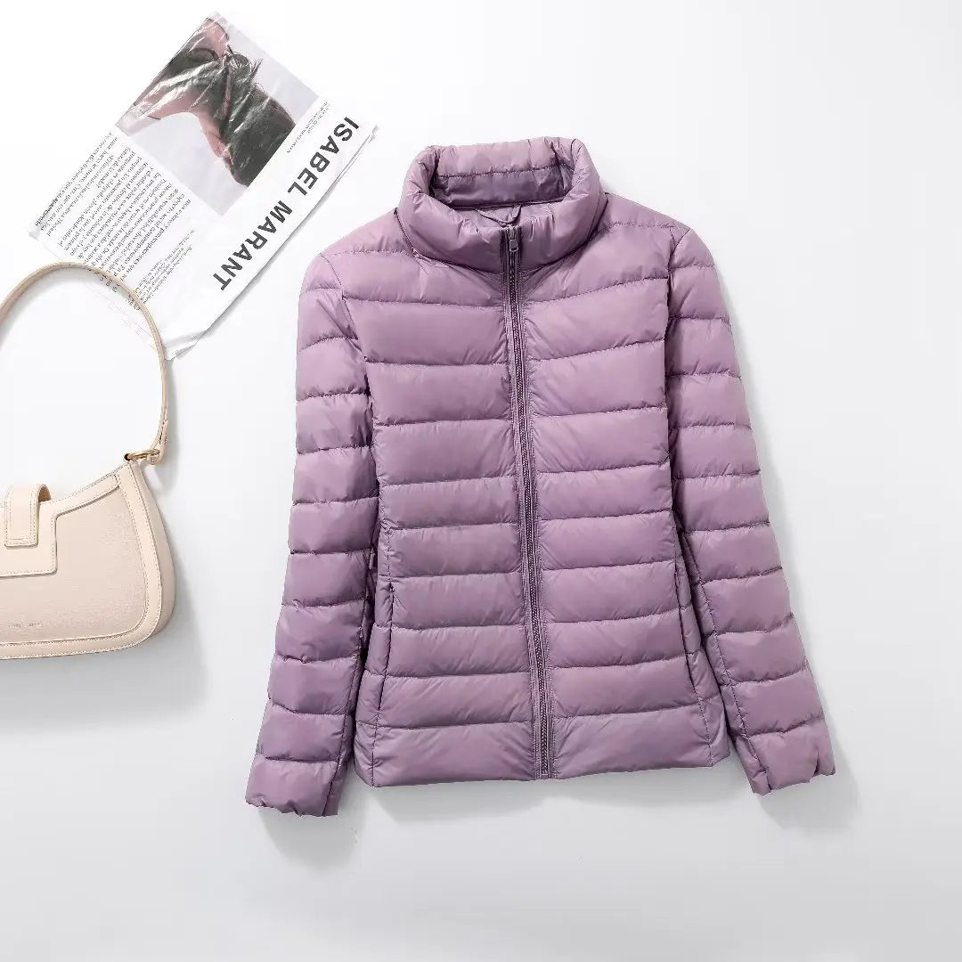 Women's Quilted Stand Collar Zip Front Jacket for Layered Outfits