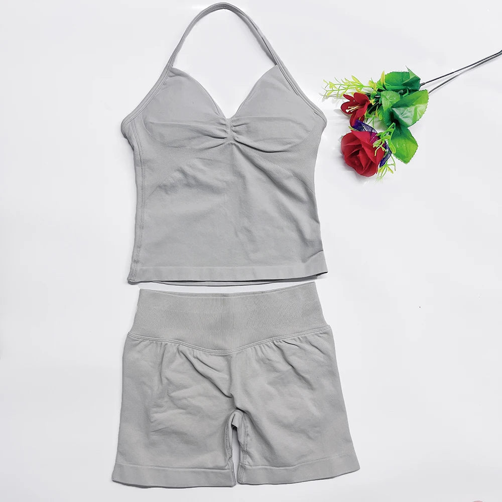 Women's Halter Tank And Shorts Yoga Set For Workout Outfits