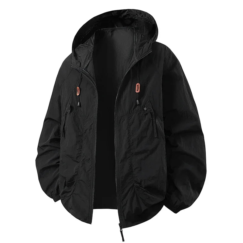 Hooded Long Sleeve Full Zip Outdoor Hiking Jacket with Pockets