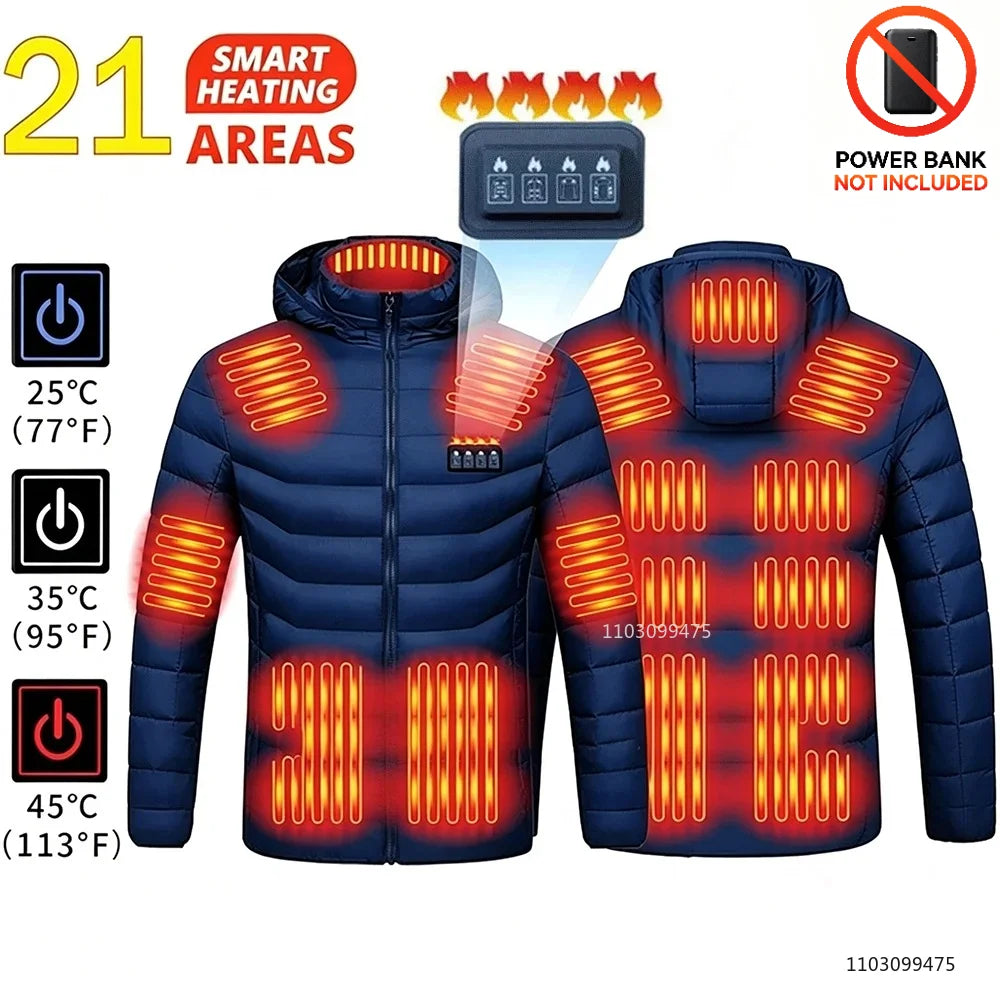 USB Heated Hooded Full Zip Long Sleeve Outdoor Jacket
