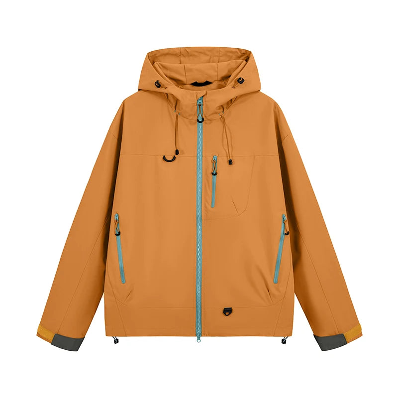 Hooded Long Sleeve Full Zip Outdoor Hiking Jacket with Pockets