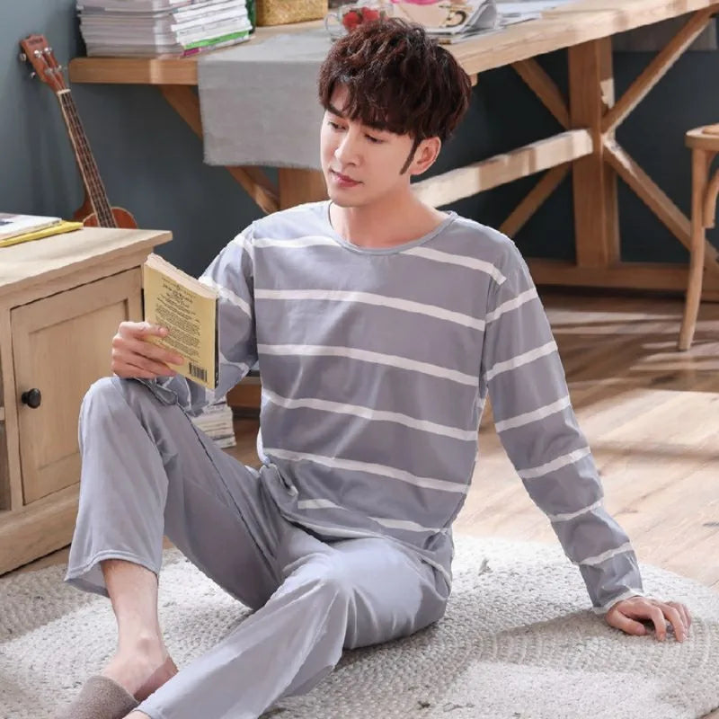 Men's Striped Graphic Long Sleeve Top and Pants Pajama Set