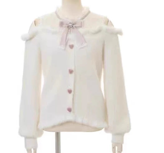 Women's Off Shoulder Button Front Bow Detail Cardigan