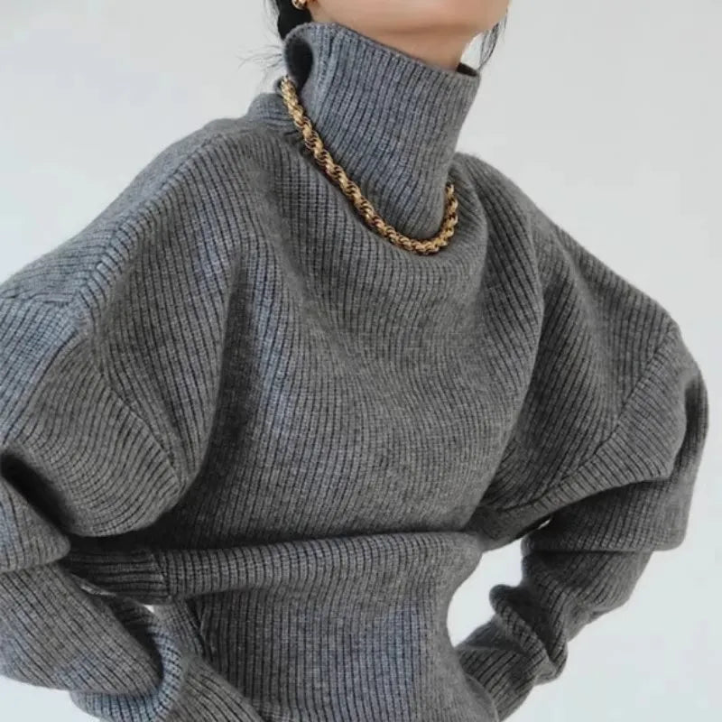 French retro high-neck pullover pure wool sweater women's short knitted base sweater waist-cinching and versatile top