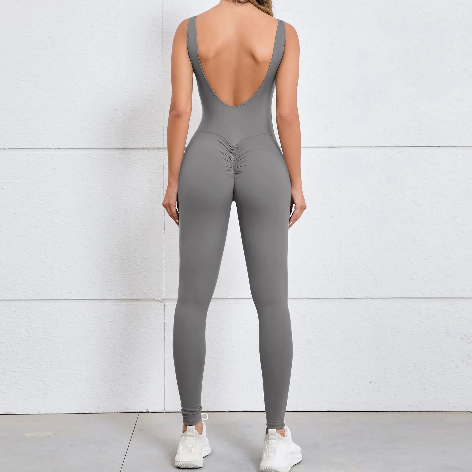 Women's Wide Strap Nylon Blend Workout Jumpsuit with Low Scoop Back