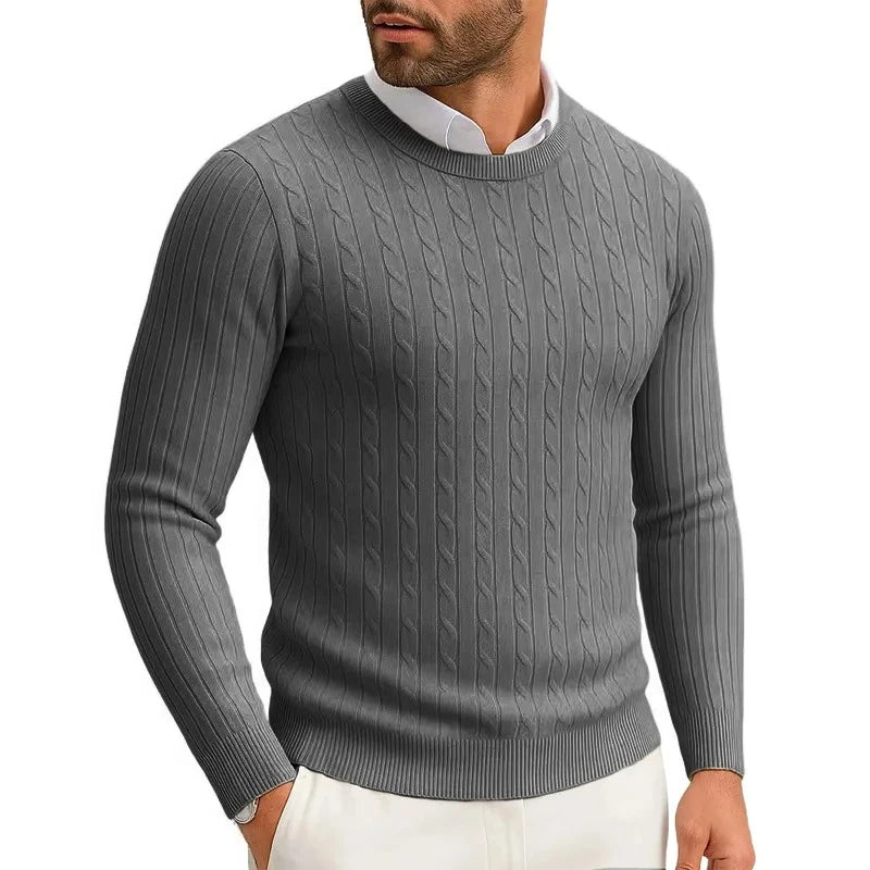 Men's Ribbed Crew Neck Long Sleeve Sweater