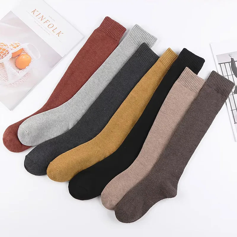 Solid Knee High Socks with Long Knit Shape