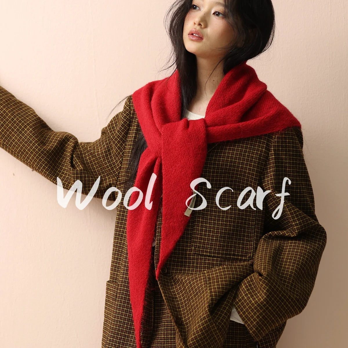 Solid Knitted Triangle Scarf with Long Pointed Ends