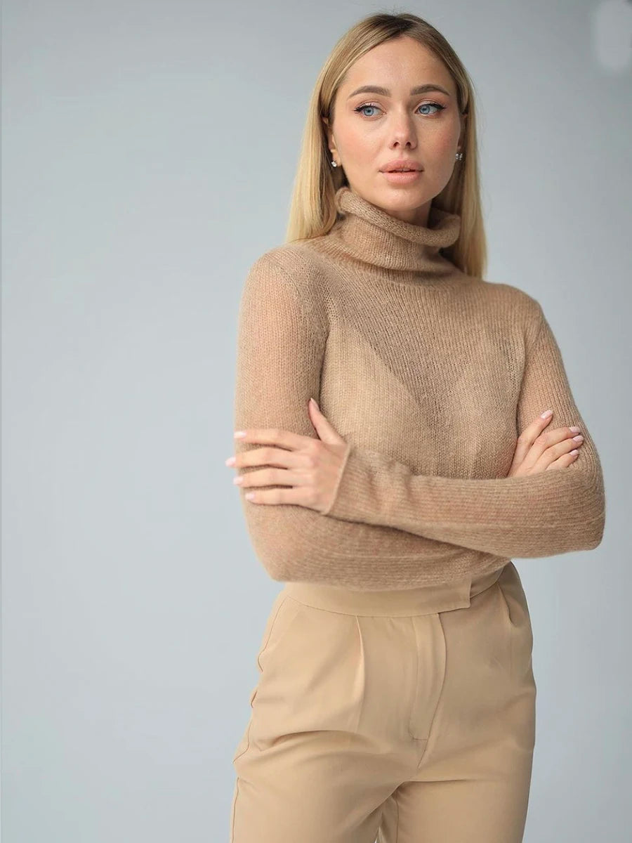 Women's Mixed Neck Long Sleeve Knit Sweater Casual Knit Layer
