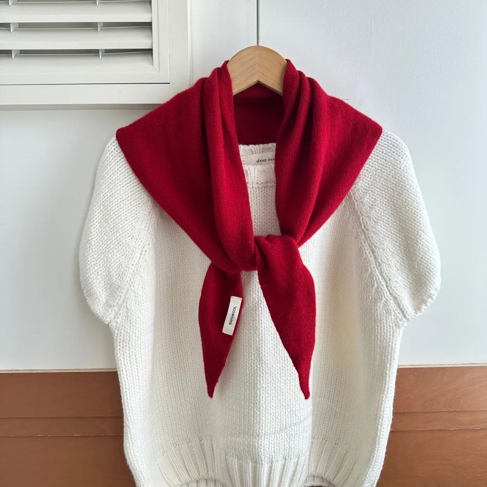 Solid Knitted Triangle Scarf with Tieable Pointed Corners