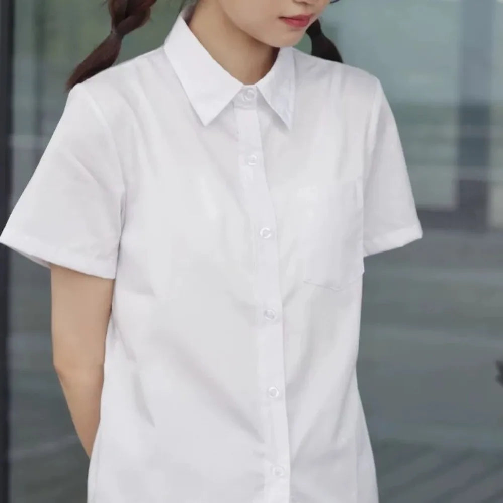 Women's Plain Collared Short Sleeve Button Front Shirt