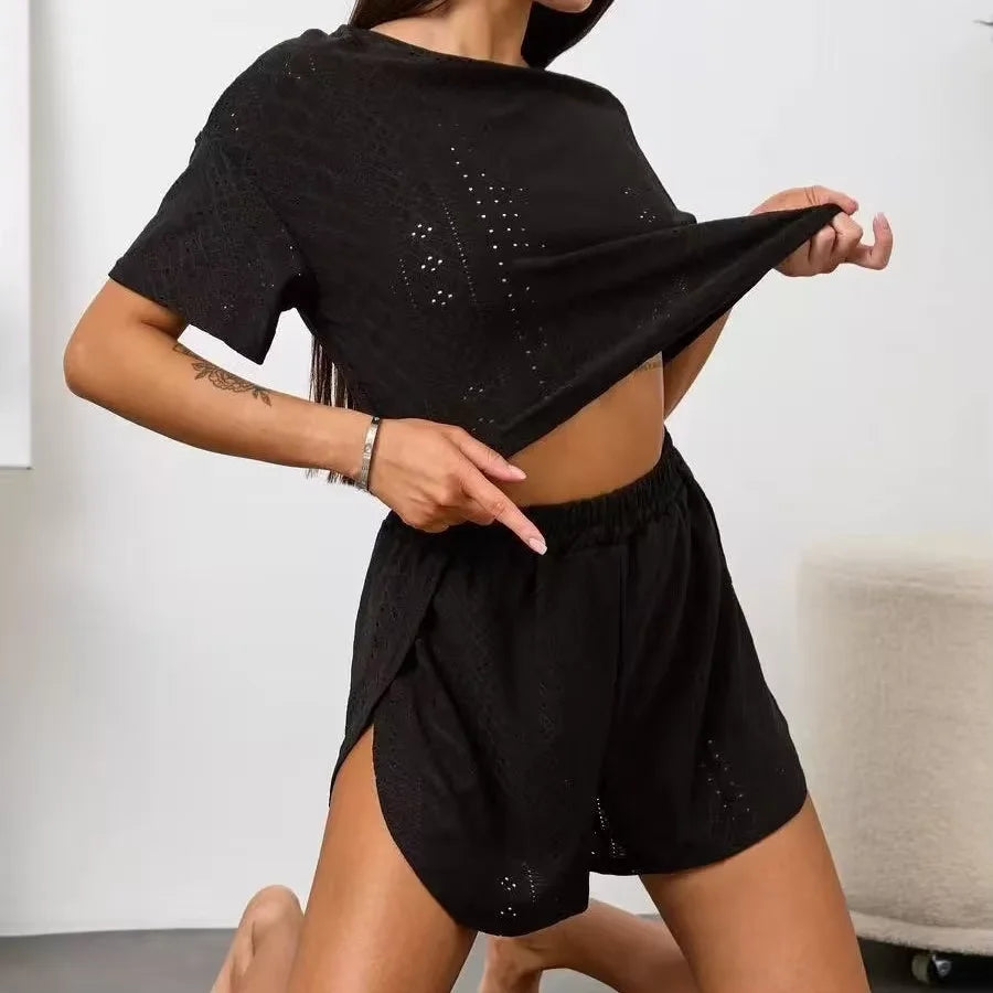 Women's Heart Print Short Sleeve Pajama Set with Top and Shorts