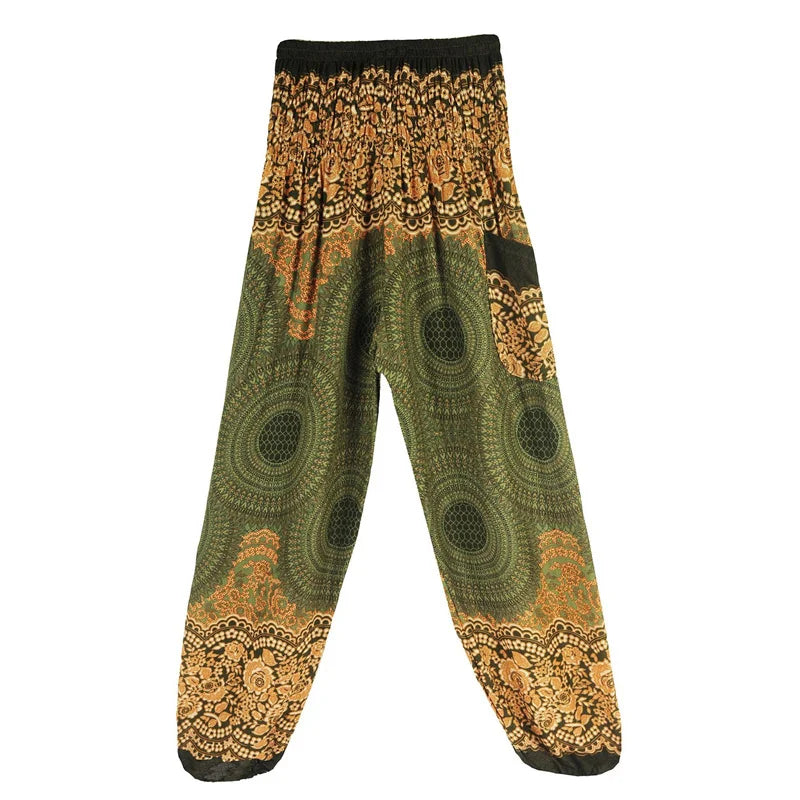 Women's Printed Rayon Harem Pants with High Waist and Gathered Ankles