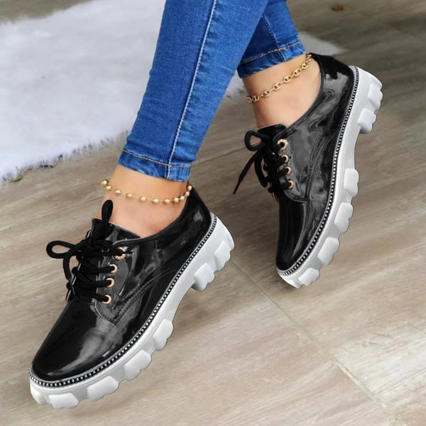 Summer Flats Shoes Women Dressy Comfort Solid Shoes Rhinestone Patent Lace Up Leather Shoes Women's Loafers Shoes Summer