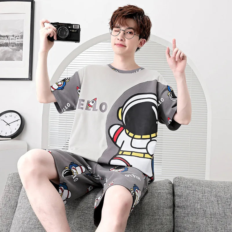 Men's Graphic Short Sleeve Top and Shorts Lounge Pajama Set