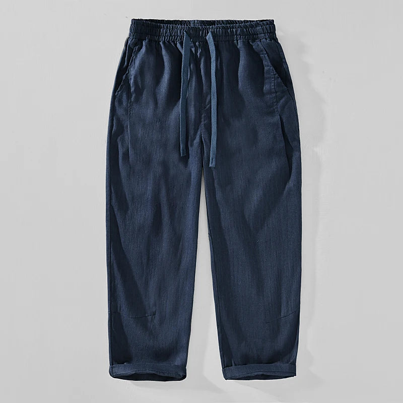 Cotton-Linen Regular-Fit Casual Pants with Elastic Waist for Everyday Wear and Travel