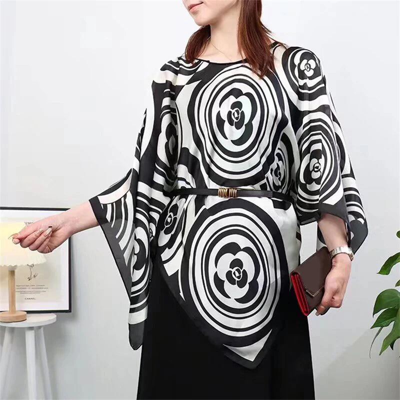 Printed Sheer Beach Poncho for Layering over Outfits