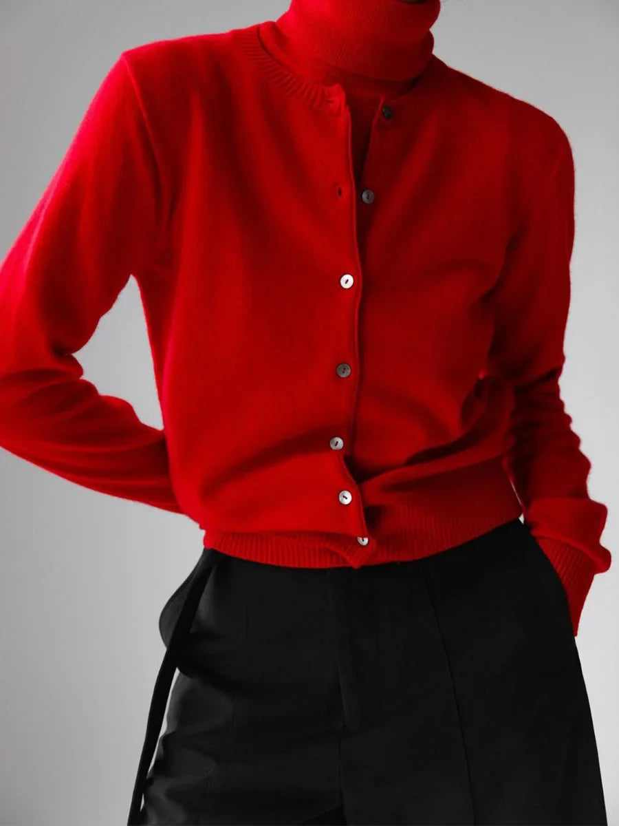 Women's Two Piece Turtleneck Top And Cardigan Clothing Set