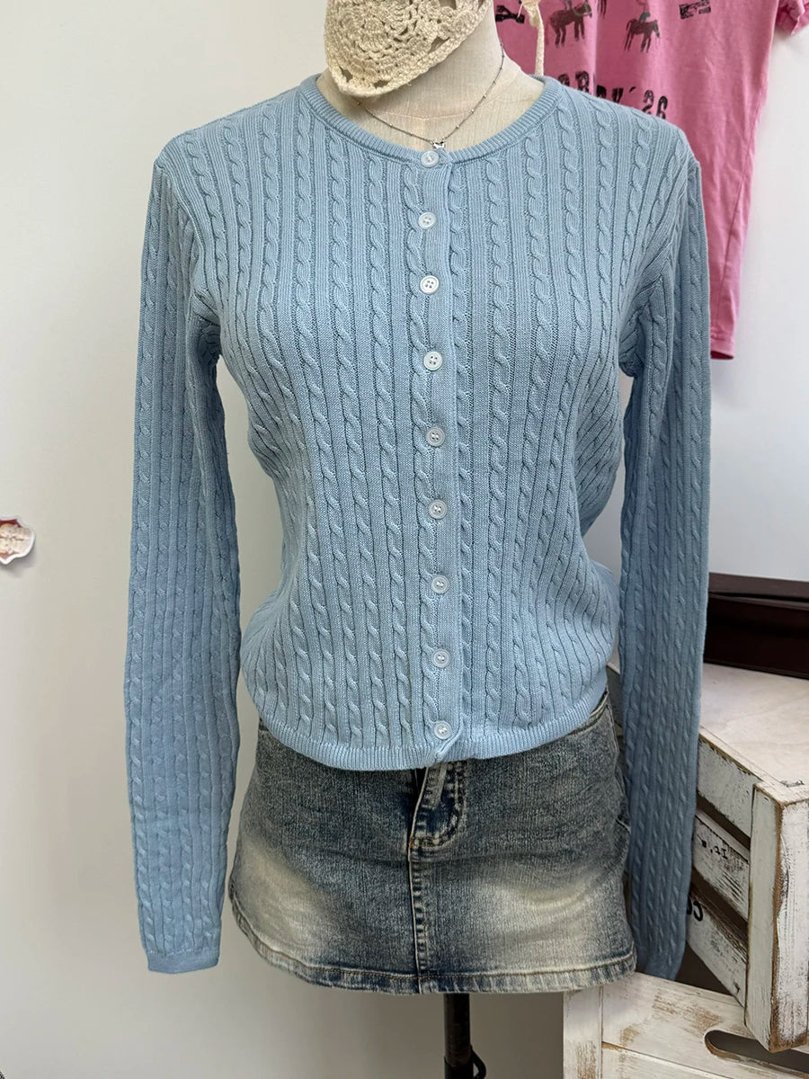 Women's Round Neck Button Front Cardigan Casual Knit Layer