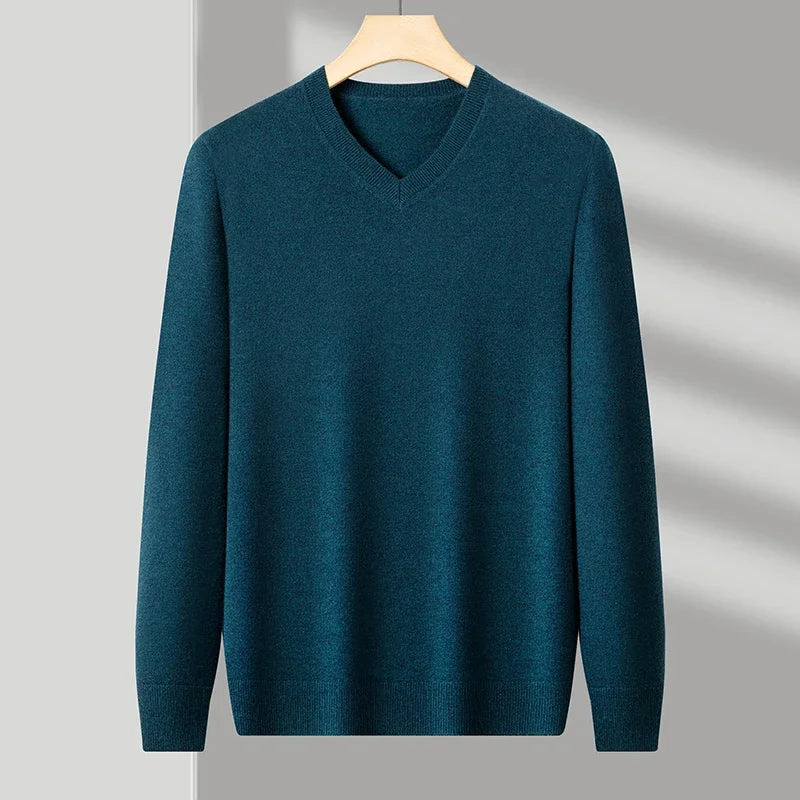 Men's V Neck Long Sleeve Knit Sweater