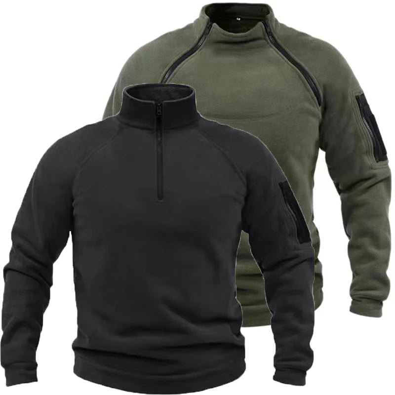 Mock Neck Fleece Long Sleeve Outdoor Pullover with Pockets