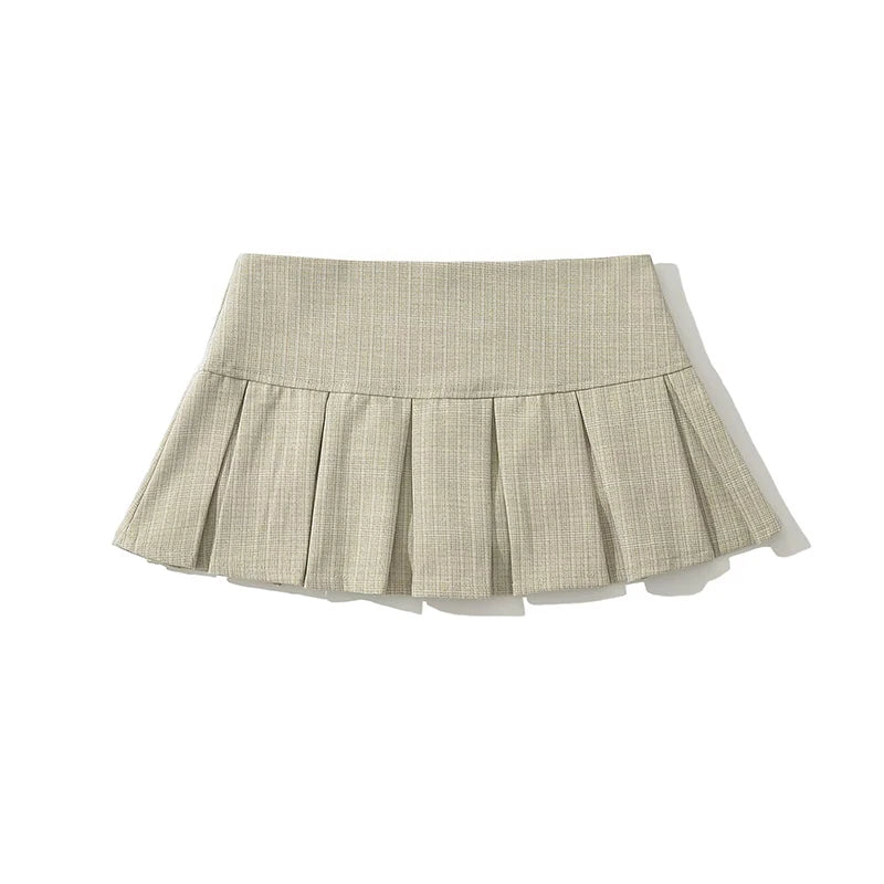 Women's Solid Pleated Mini Skirt with Button Detailing for Retro Summer Outfits