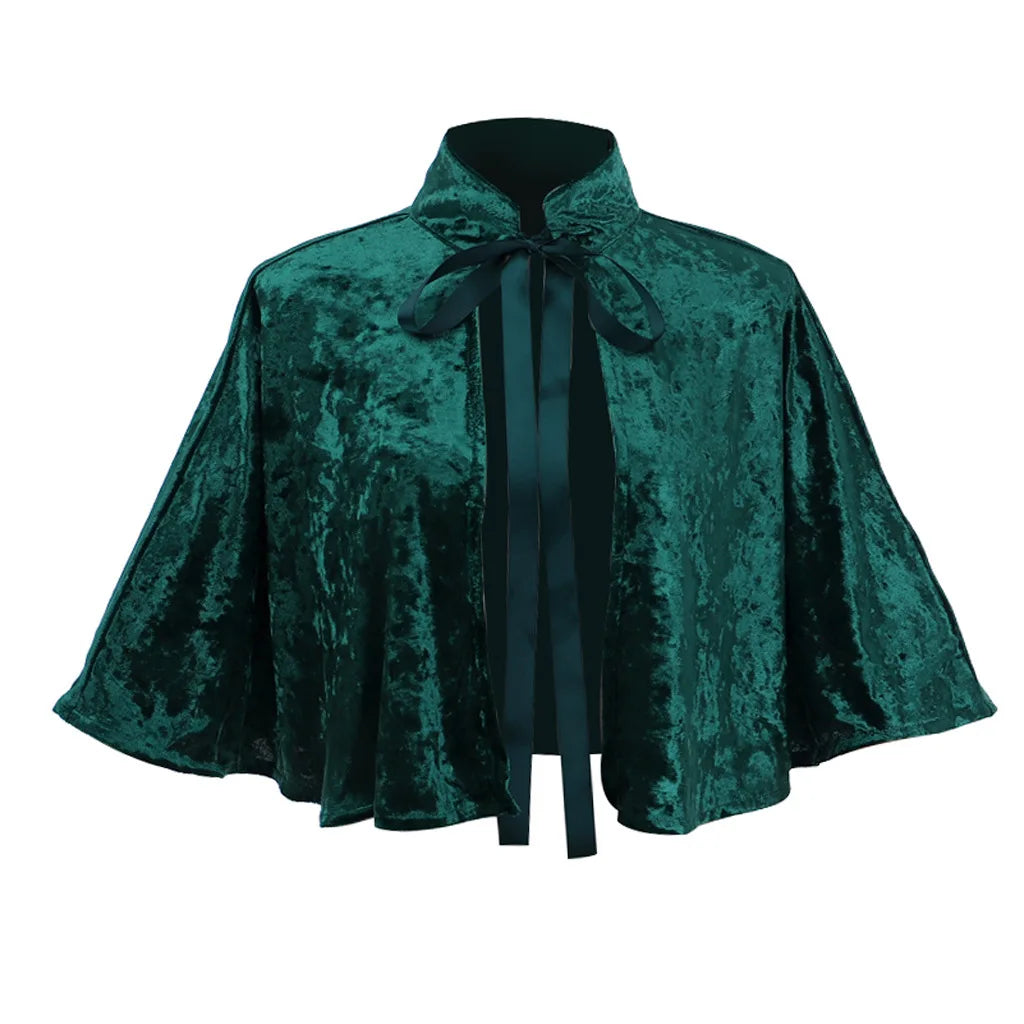 Stand Collar Velvet Ribbon Tie Cape for Layering over Outfits