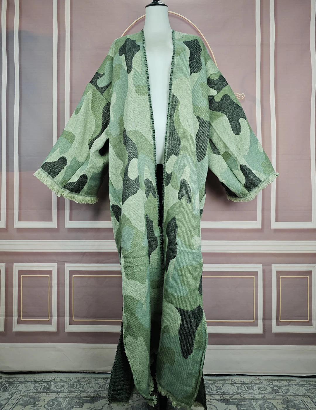 Camouflage Hooded Front Opening Poncho for Layering over Outfits