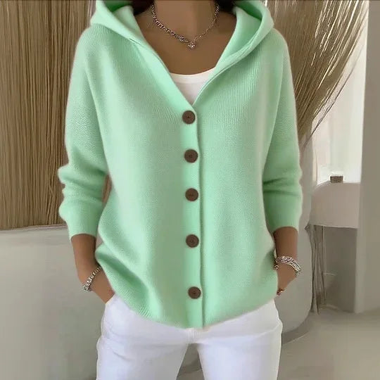 Women's Hooded Button Front Cardigan Casual Knit Layer