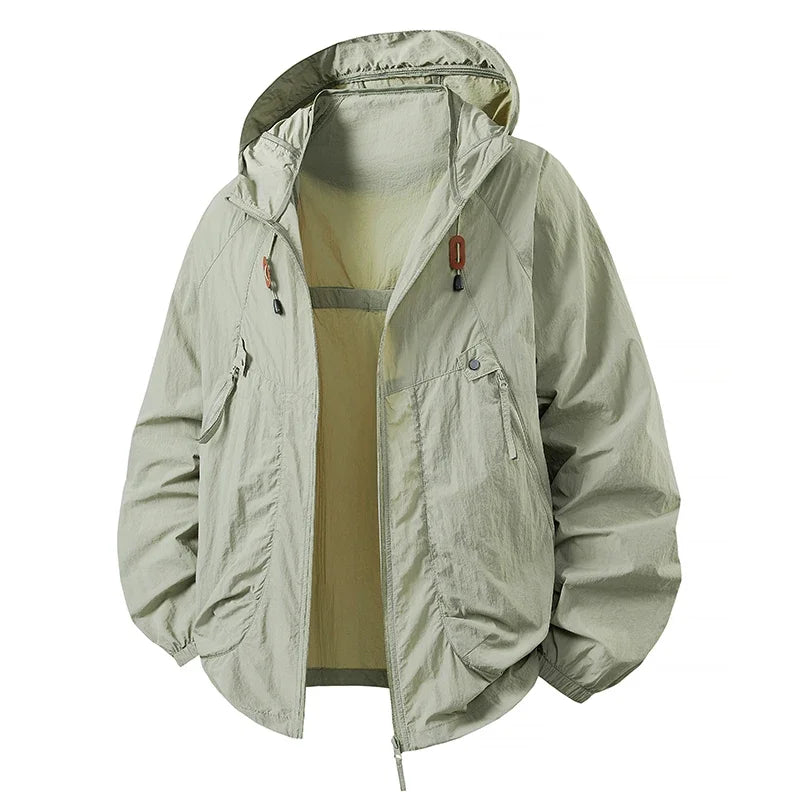 Hooded Long Sleeve Full Zip Outdoor Hiking Jacket with Pockets