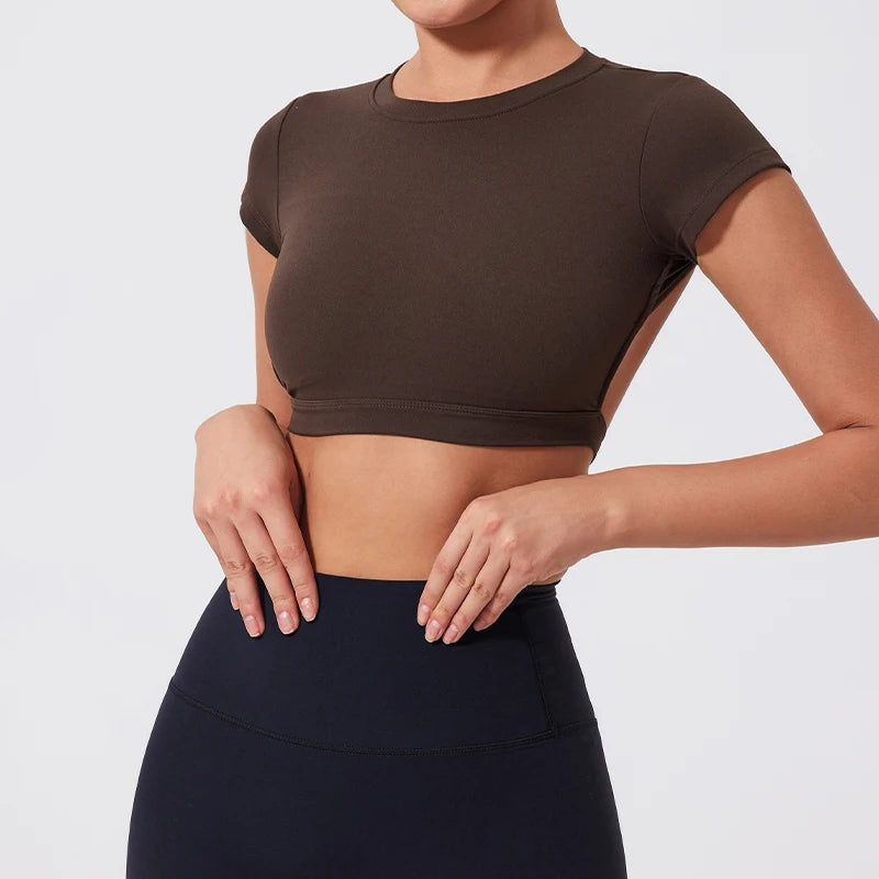 Women's Open Back Cap Sleeve Sports Crop Top