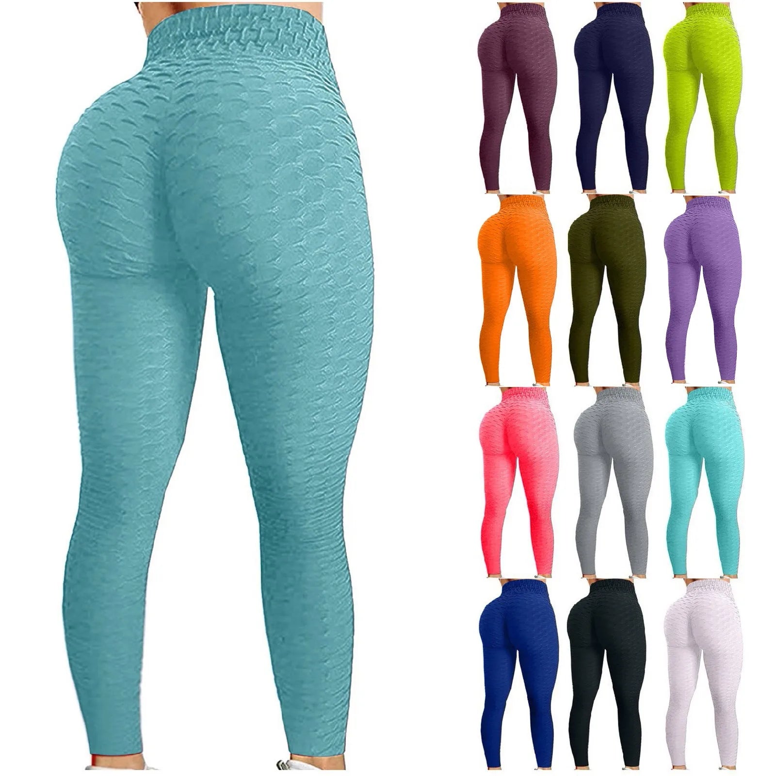Women's Textured High-Waist Full-Length Yoga Leggings with Elastic Waistband for Everyday Workouts