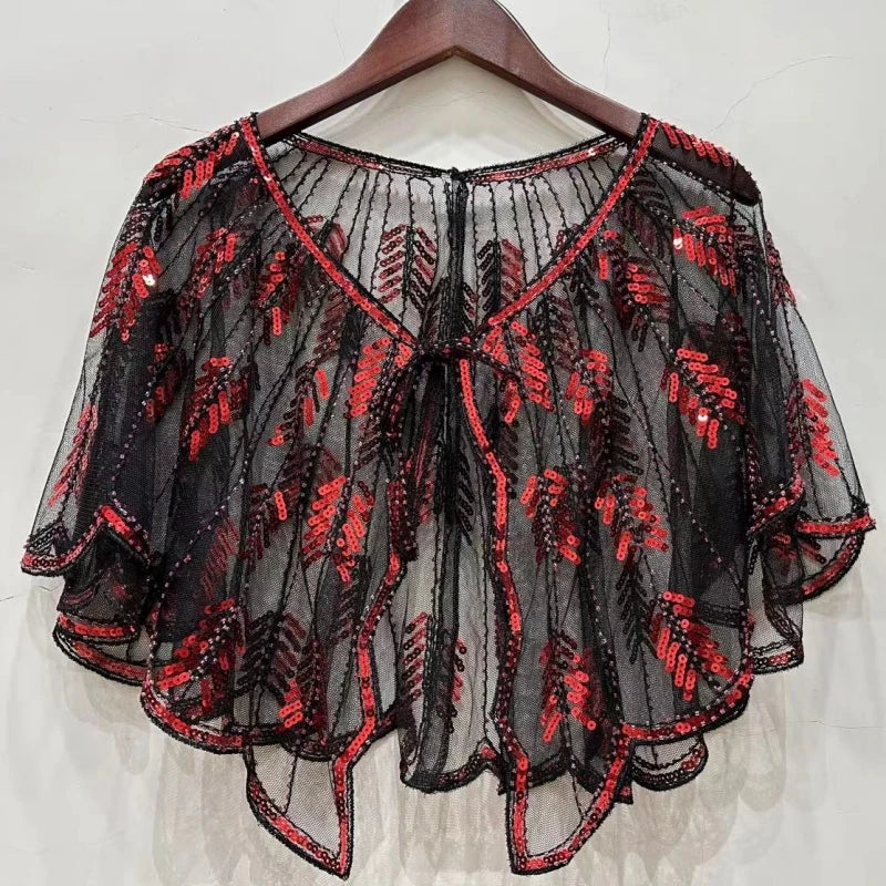 Leaf Pattern Sequin Capelet for Layering over Dresses and Tops