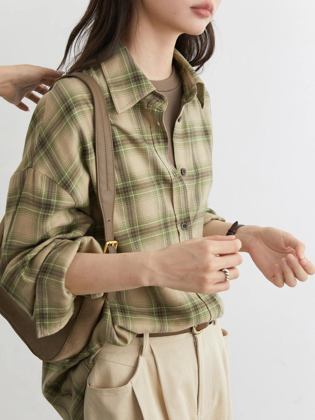 Women's Checked Collared Long Sleeve Shirt