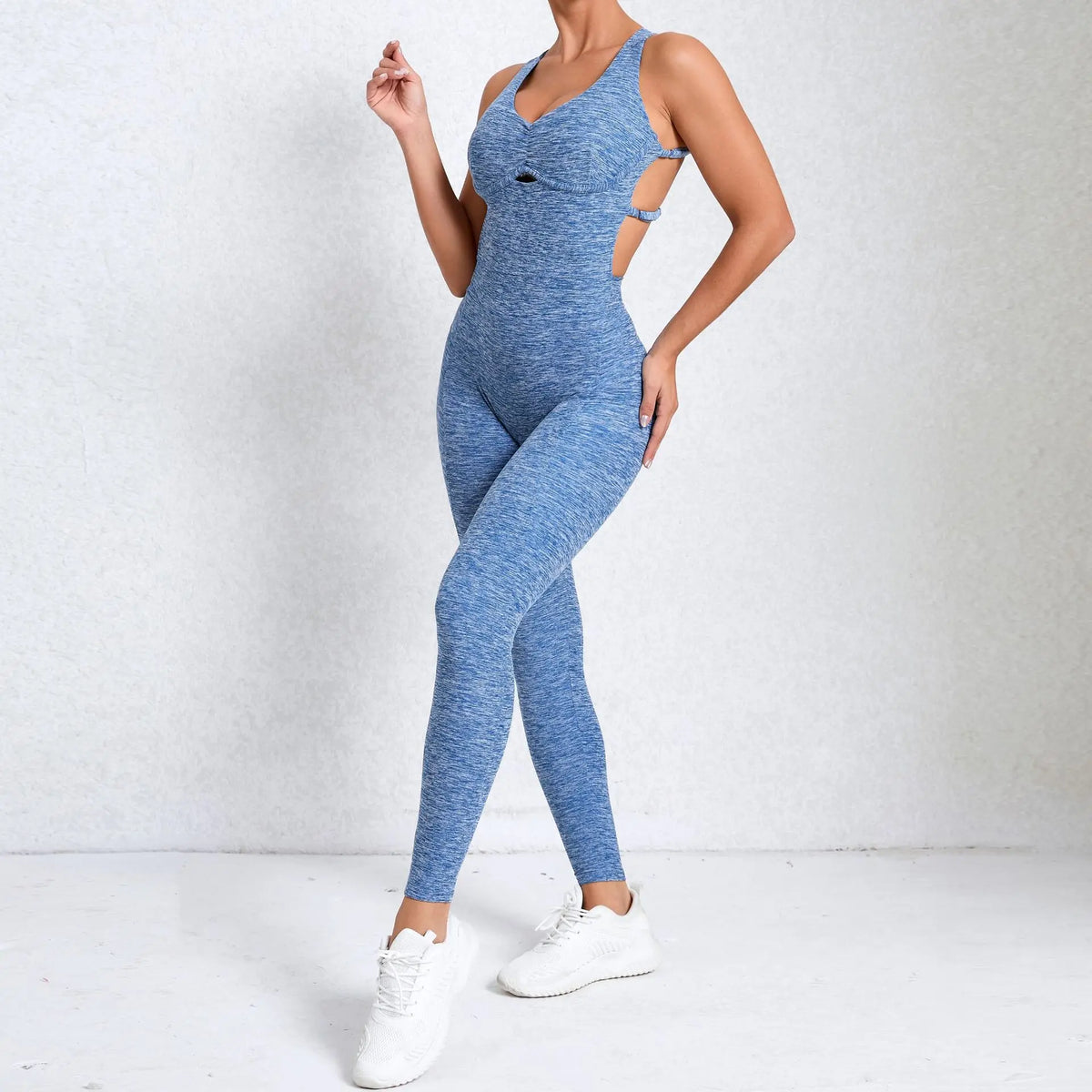 Women's Cross Back Nylon Blend Workout Jumpsuit with Front Keyhole