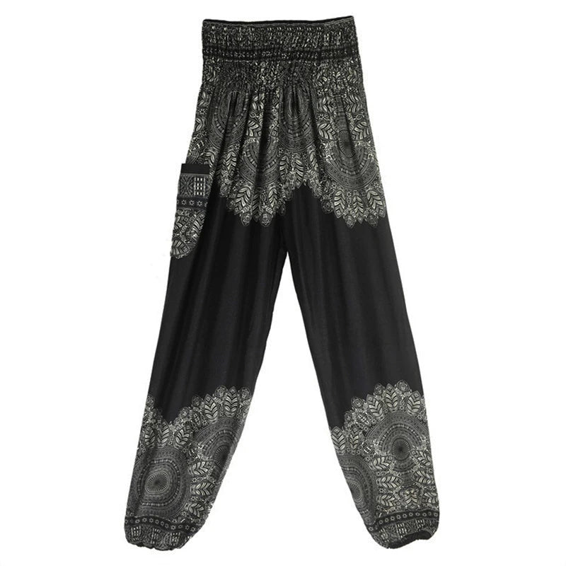 Women's Printed Rayon Harem Pants with High Waist and Gathered Ankles